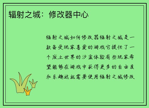 辐射之城：修改器中心